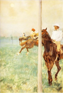  jinete Pintura - Jinetes antes del inicio con flagpoll 1879 Edgar Degas